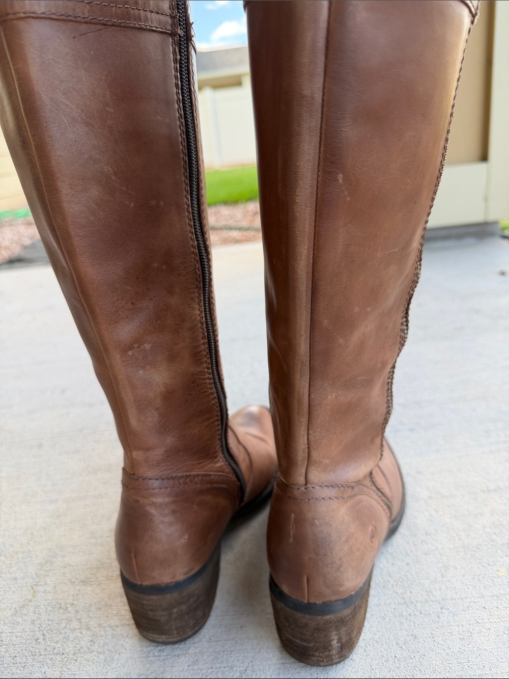 Born Brown Leather Knee-High Zip Boots with Buckle - Picture 7 of 8